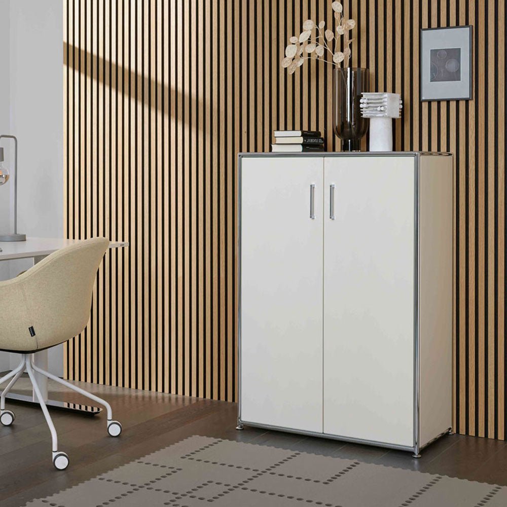 BOSSE SOLUTIONS Schrank Highboard | Weiß Chrom | 2 Flügeltüren | Jetzt auf Rechnung kaufen - Büromöbel Plus