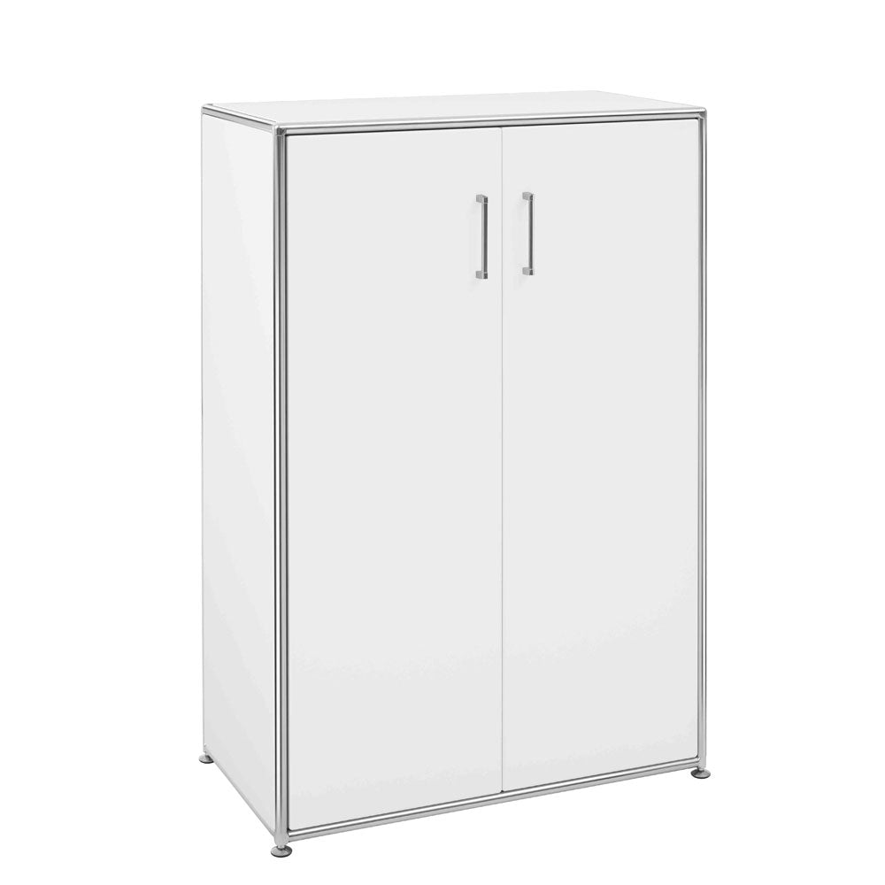 BOSSE SOLUTIONS Schrank Highboard | Weiß Chrom | 2 Flügeltüren | Jetzt auf Rechnung kaufen - Büromöbel Plus