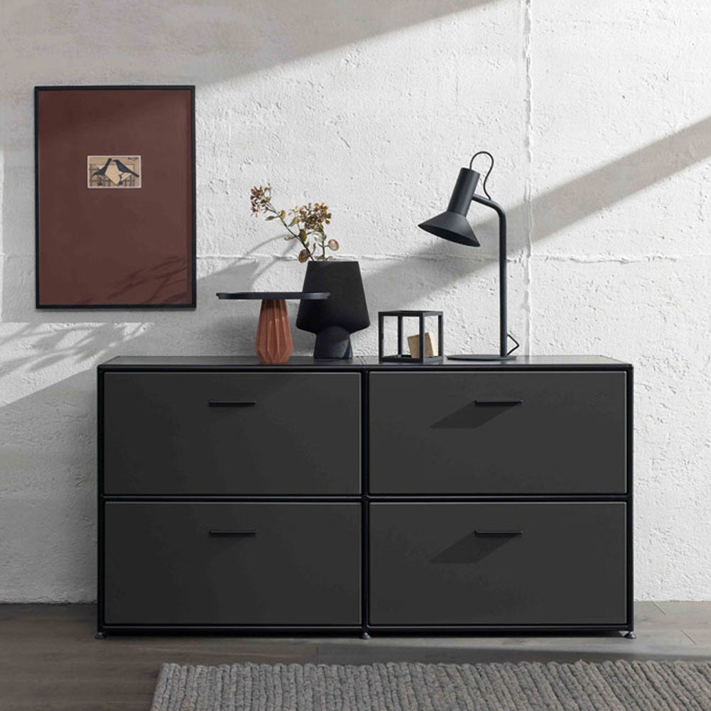 BOSSE SOLUTIONS Sideboard | Anthrazit | 2 Klappen und 2 Schubladen | Black Edition | Jetzt auf Rechnung kaufen - Büromöbel Plus