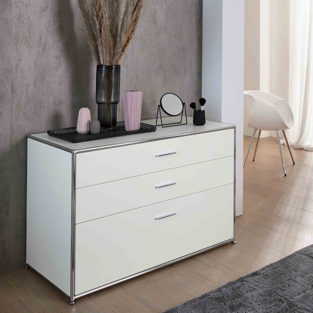 BOSSE SOLUTIONS Sideboard | Weiß Chrom | 3 Schubladen | Jetzt auf Rechnung kaufen - Büromöbel Plus