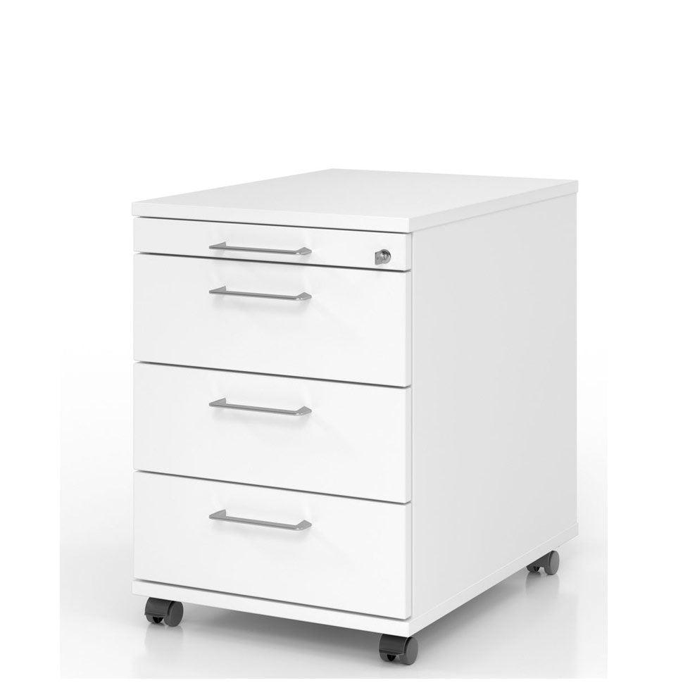 Büromöbel "HOME SET WHITE" - Höhenverstellbarer Schreibtisch + Ergonomischer Bürostuhl + Rollcontainer - Büromöbel Plus