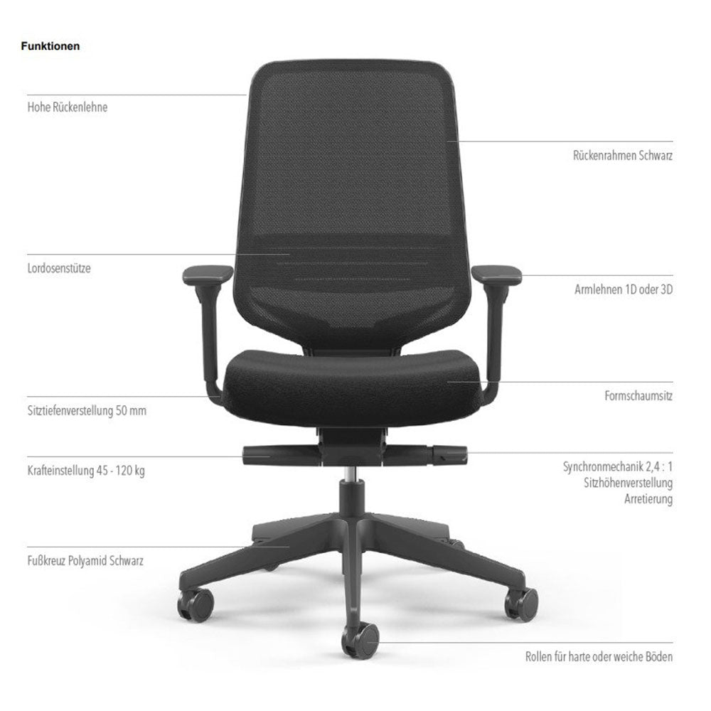 Bürostuhl Teo | FM Büromöbel | 1D WR | schwarz Stoff / Netz | belastbar bis 120 kg - Made in Germany | jetzt bestellen - Büromöbel Plus