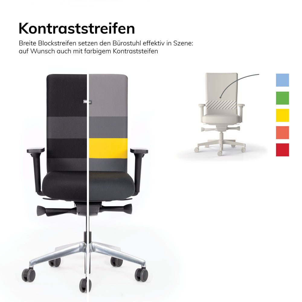 Ergonomischer Bürostuhl Agilis AG10 "DER RÜCKENRETTER" mit Farbstreifen - Konfigurierbar - Büromöbel Plus