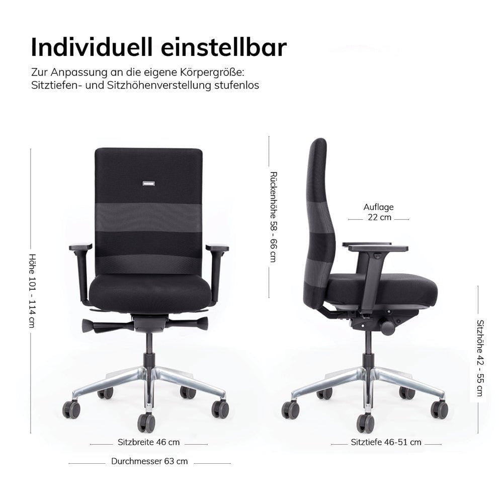 Ergonomischer Bürostuhl Agilis AG10 "DER RÜCKENRETTER" mit Farbstreifen - Konfigurierbar - Büromöbel Plus