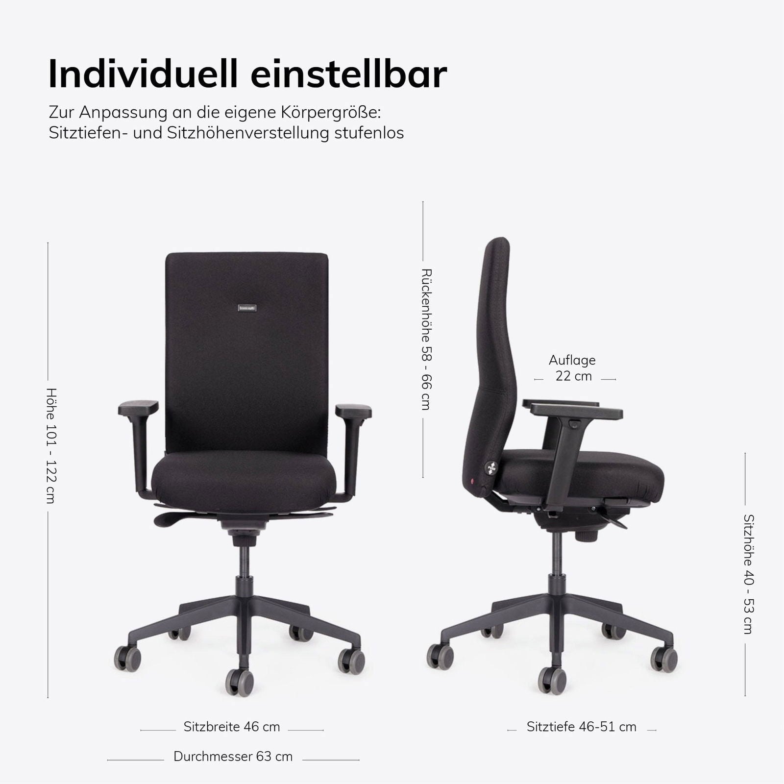 Ergonomischer Bürostuhl lento AG10 StartUP mit Armlehnen + 30 Jahre Garantie - Büromöbel Plus