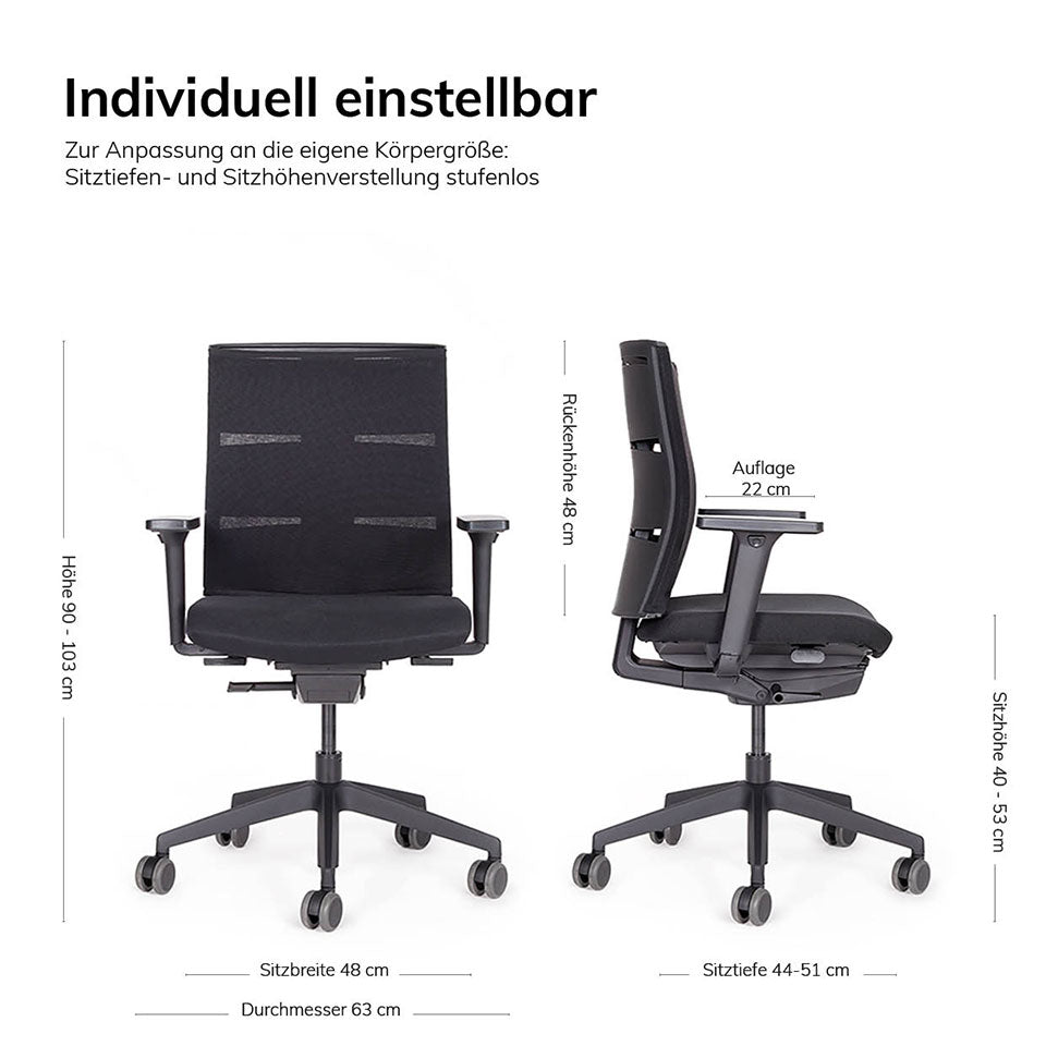 Ergonomischer Bürostuhl lento Agilis Matrix MT10 - Fußkreuz schwarz - Made in Germany - Büromöbel Plus