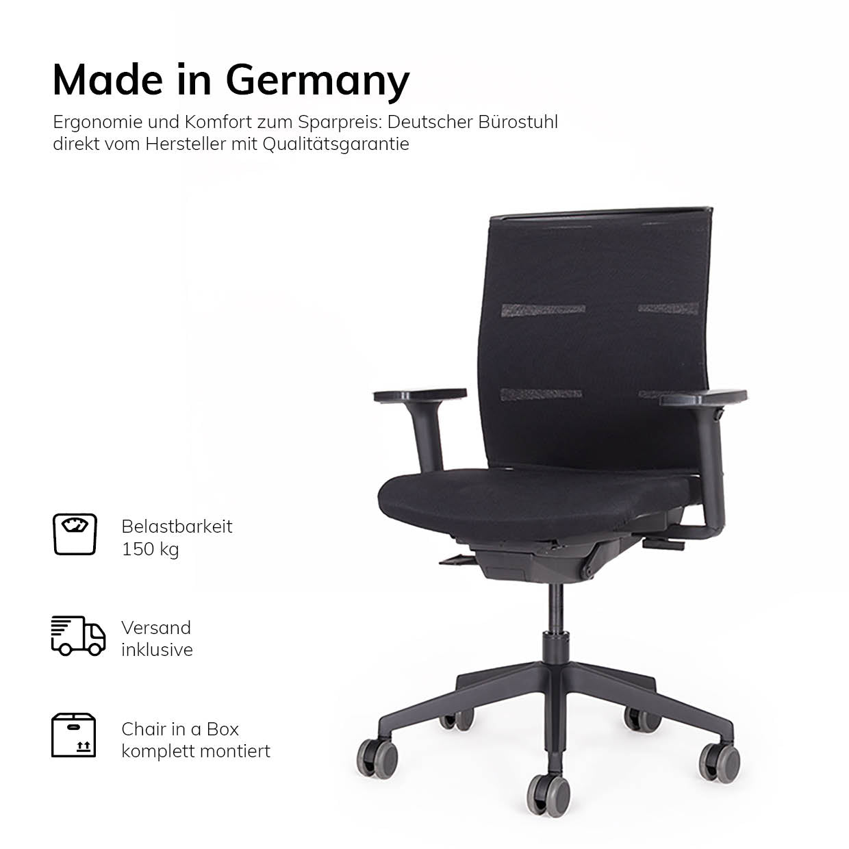 Ergonomischer Bürostuhl lento Agilis Matrix MT10 - Fußkreuz schwarz - Made in Germany - Büromöbel Plus