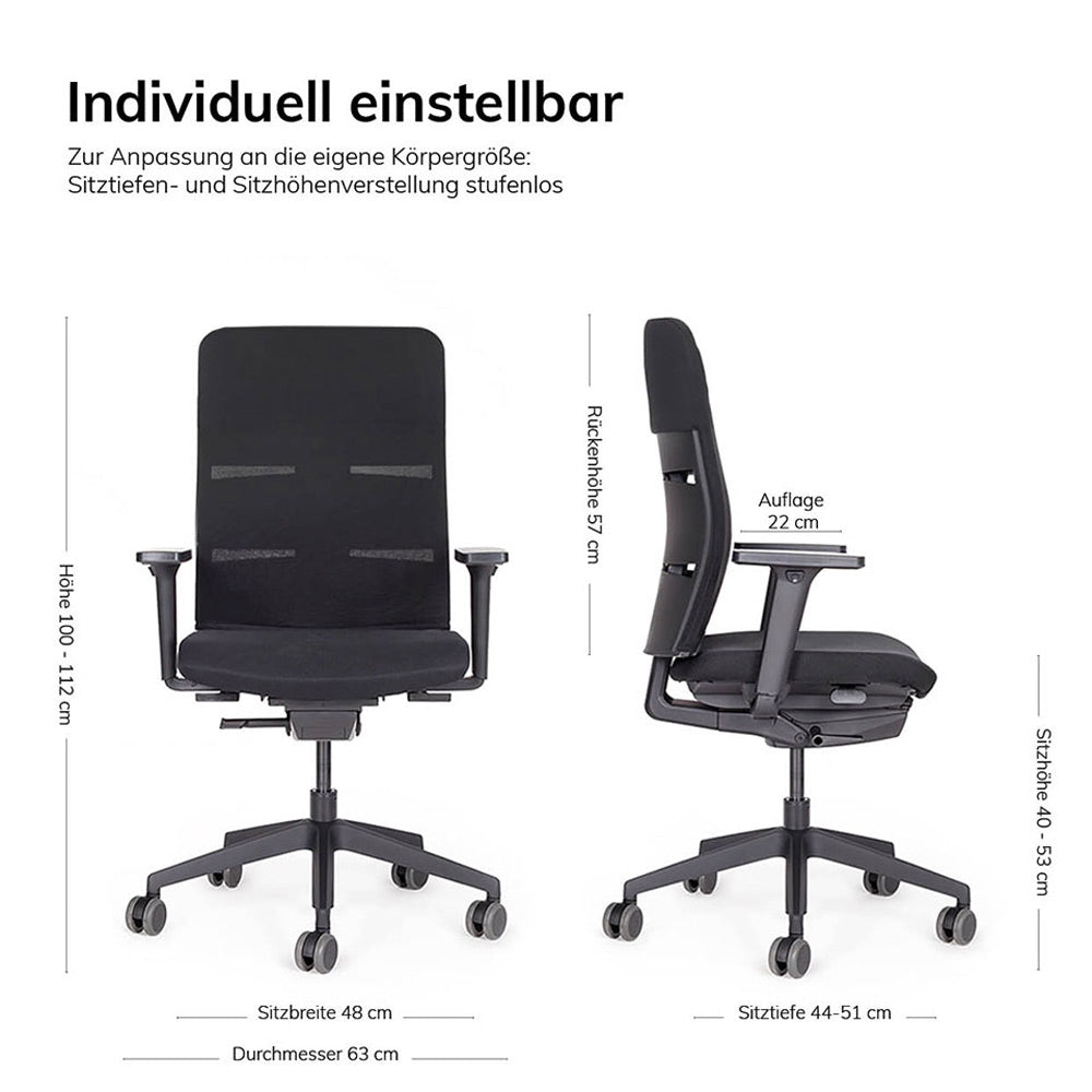 Ergonomischer Bürostuhl lento Agilis Matrix MT11 - Fußkreuz schwarz - Made in Germany - Büromöbel Plus