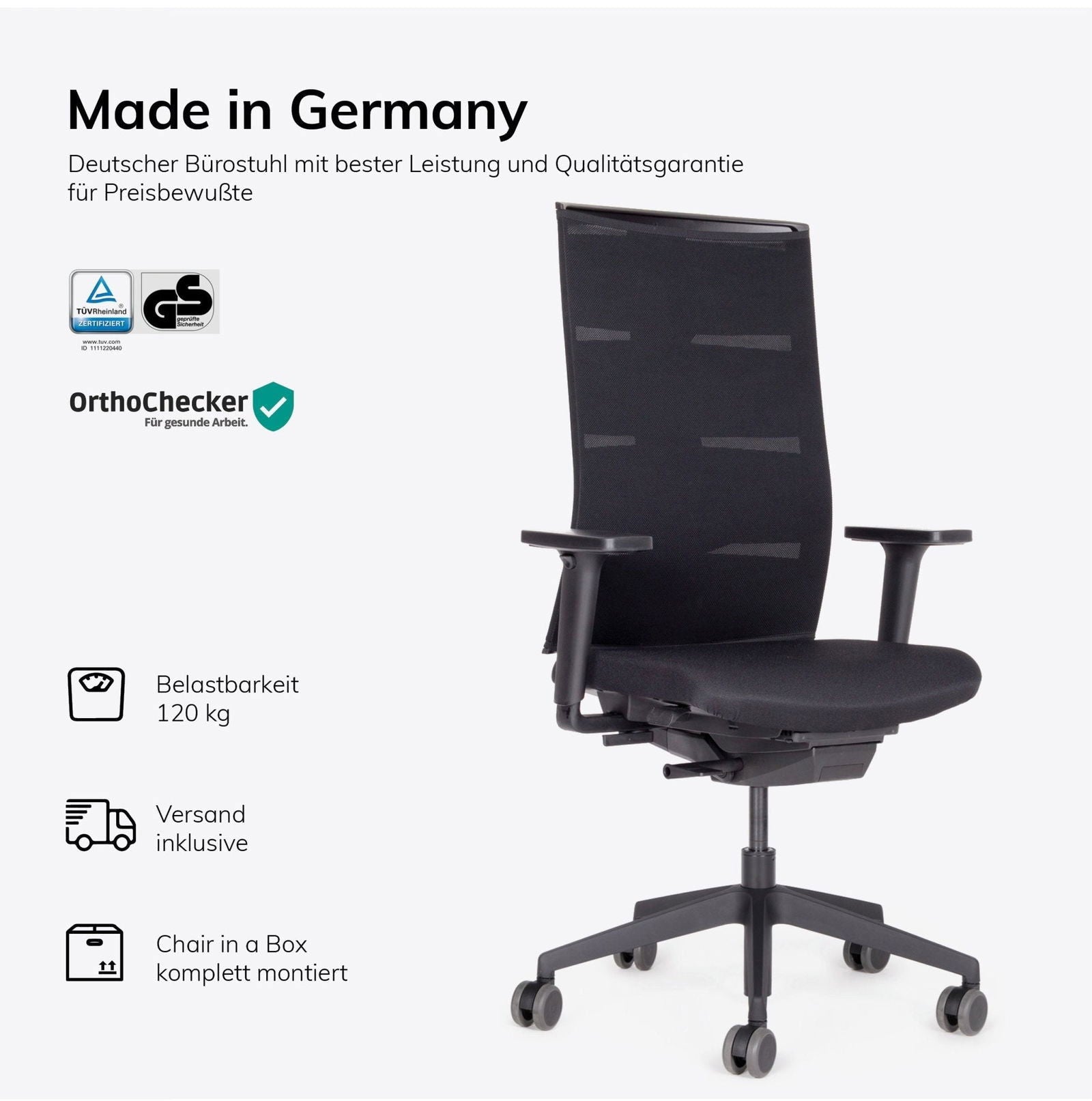 Ergonomischer Bürostuhl lento Agilis Matrix MT12 StartUP mit schwarzem Fußkreuz - 30 Jahre Garantie - Made in Germany - Büromöbel Plus