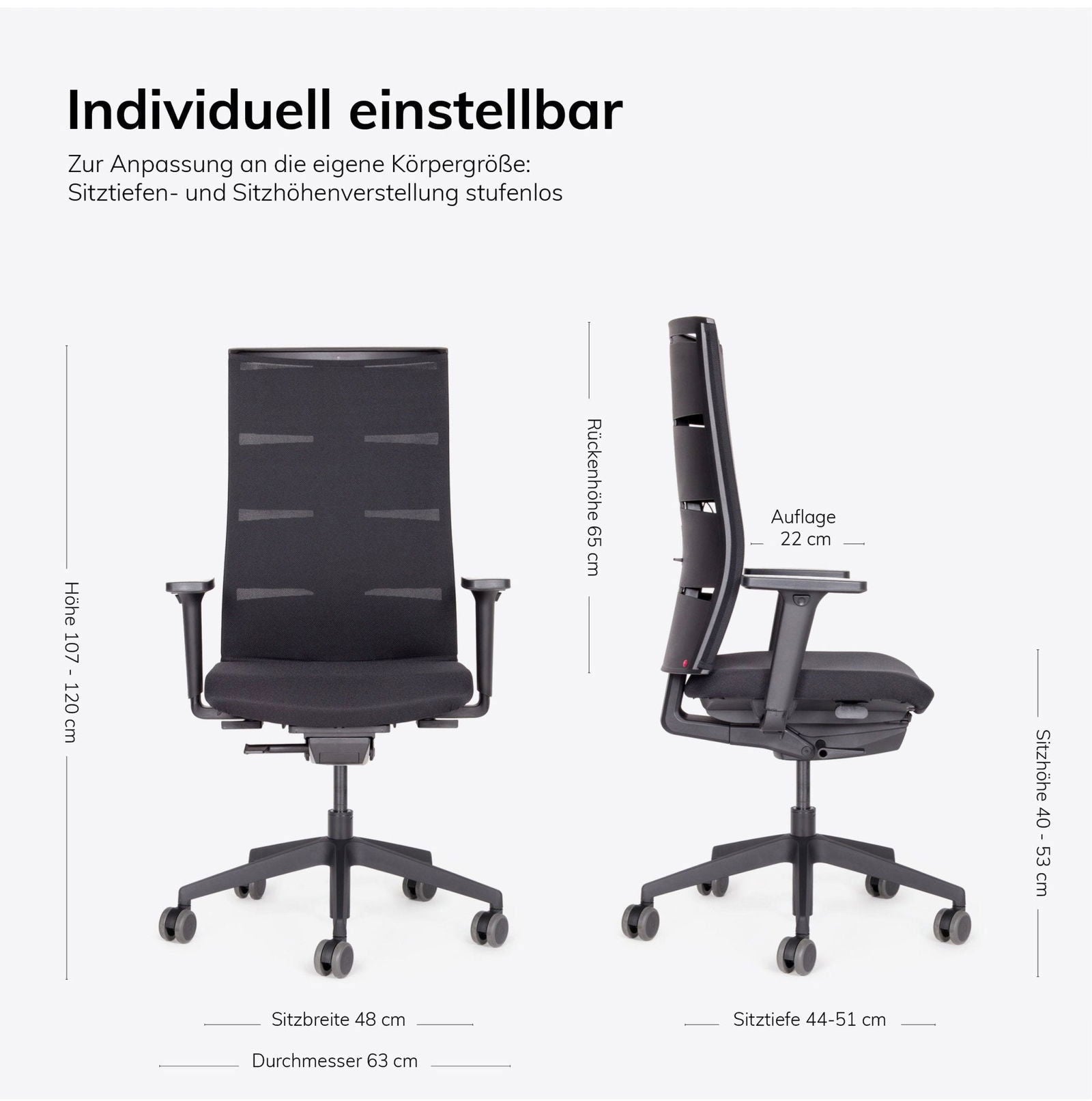 Ergonomischer Bürostuhl lento Agilis Matrix MT12 StartUP mit schwarzem Fußkreuz - 30 Jahre Garantie - Made in Germany - Büromöbel Plus