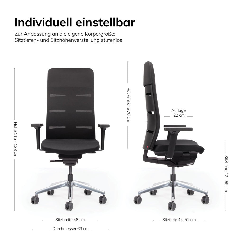 Ergonomischer Bürostuhl Netzrücken Agilis Matrix MT13 | Farbe Schwarz - Büromöbel Plus