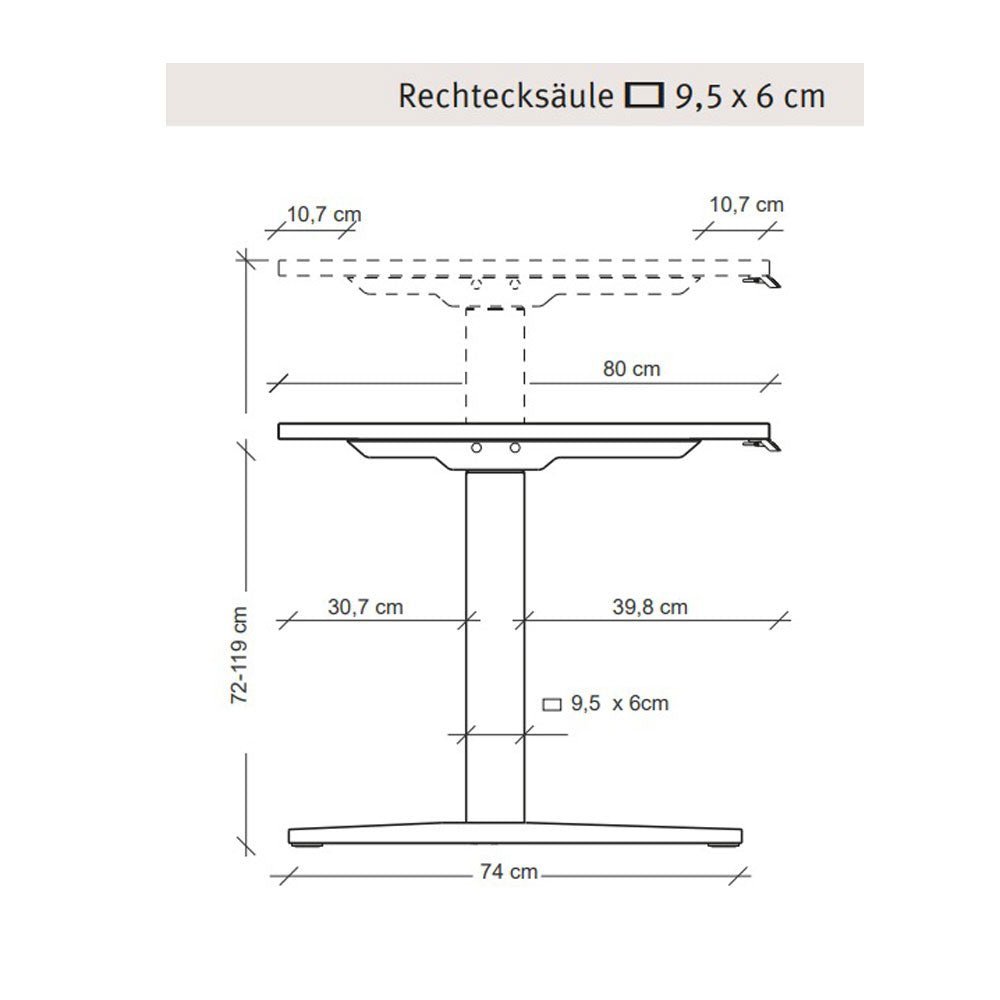 Höhenverstellbarer Schreibtisch EASY | 70 bis 120 cm Arbeitshöhe | bis 180 cm Tischbreite | 11 Farben - Büromöbel Plus