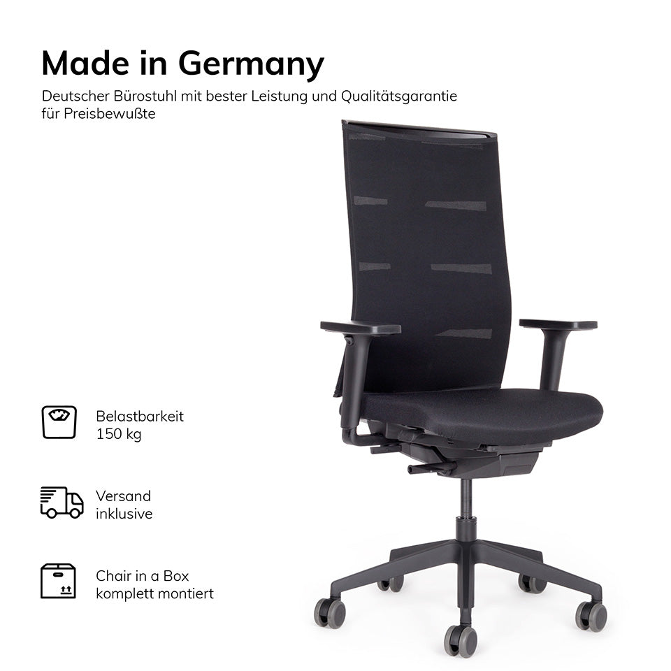 Ergonomischer Bürostuhl lento Agilis MT12 mit schwarzem Fußkreuz - 10 Jahre Garantie - Made in Germany