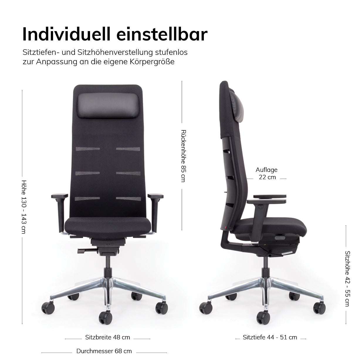 Ergonomischer Chefsessel lento Agilis Matrix MT14 - Netzrücken - Made in Germany - Auf Rechnung kaufen
