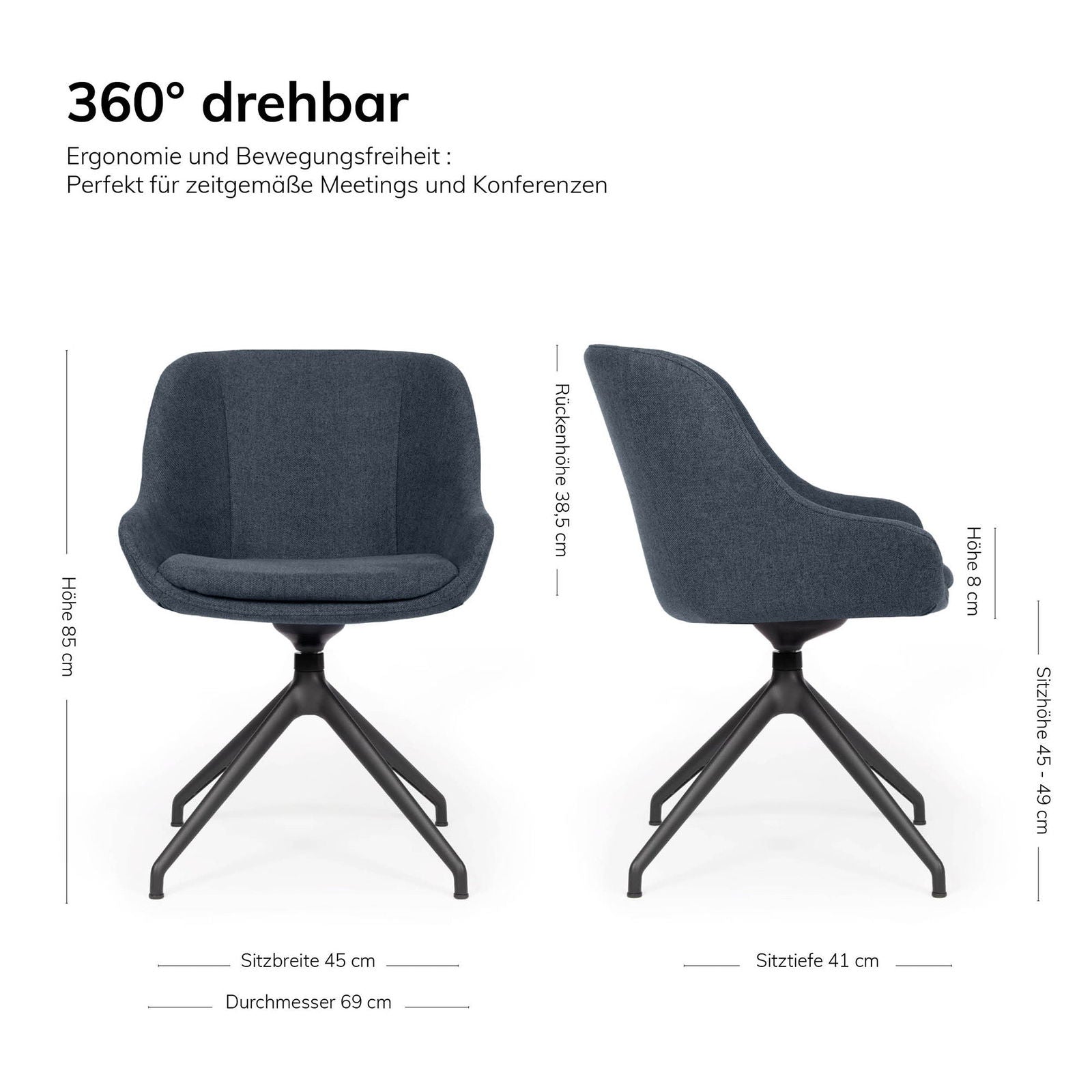 lento Drehstuhl Smart Cosy Z low | Konferenzstuhl | Besucherstuhl | Konfigurierbar mit Wippfunktion - Büromöbel Plus