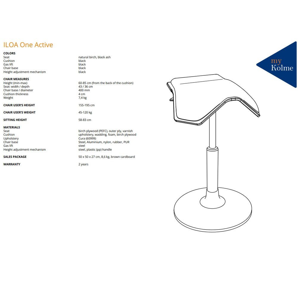 myKolme ILOA+ Active | Pendelhocker | Sattelhocker | Sitz - Stehhilfe | Made in Finnland - Büromöbel Plus