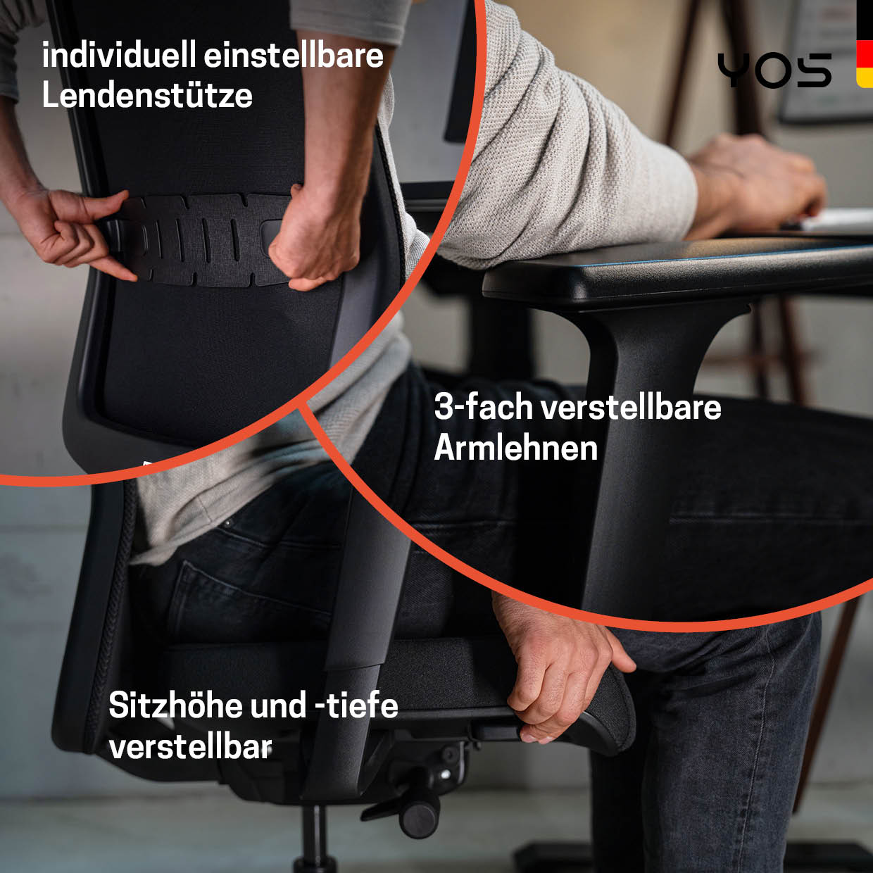 YOS S4 ergonomischer Bürostuhl | Aktiver Rücken gegen Rückenschmerzen | Perfektion aus Deutschland | Netzrücken