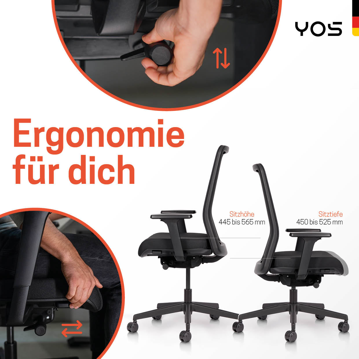 YOS S4 ergonomischer Bürostuhl | Aktiver Rücken gegen Rückenschmerzen | Perfektion aus Deutschland | Netzrücken