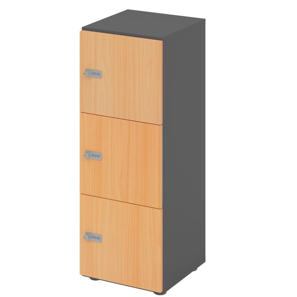 Schließfachschrank - 3 Fächer H110 cm - Locker - Garderobenschrank - fertig montiert - Schranksystem Plus - auf Rechnung bestellen und sparen - Büromöbel Plus