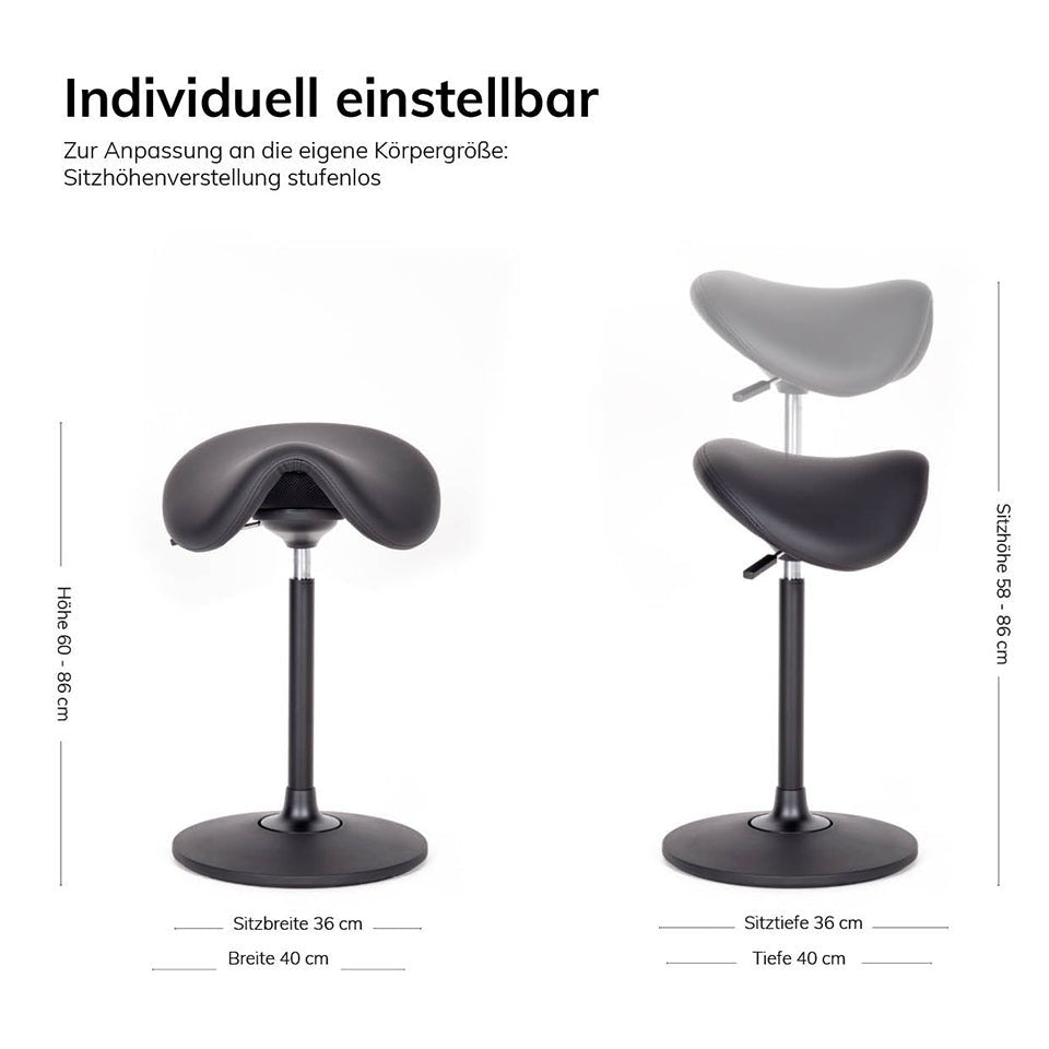 Stehhilfe - Ergonomischer Pendelhocker Lento Sella / Sattelsitz / Stehhocker für einen gesunden Rücken - Kunstleder Antibakteriell - Büromöbel Plus