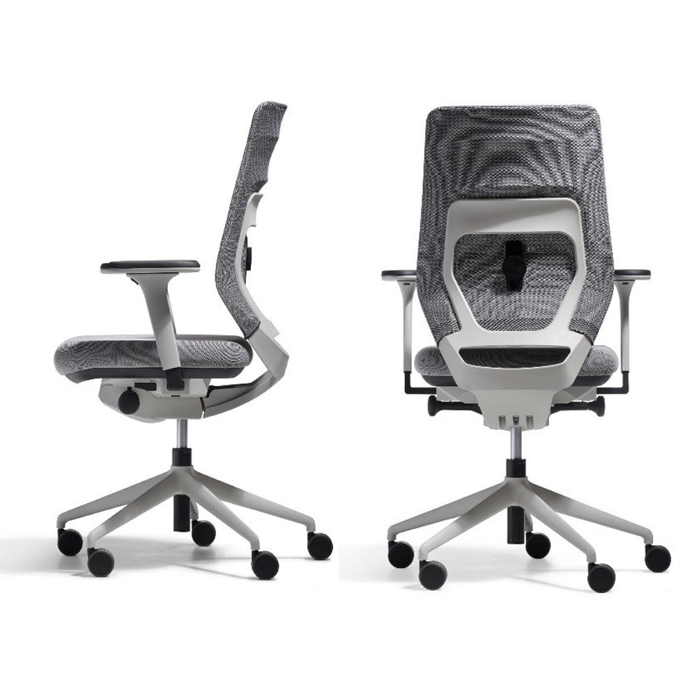 ergonomischer Bürostuhl-Bürostuhl-asiento-transparent-büromöbel plus-rückenansicht-hellgrau-detail-keine Rückenschmerzen